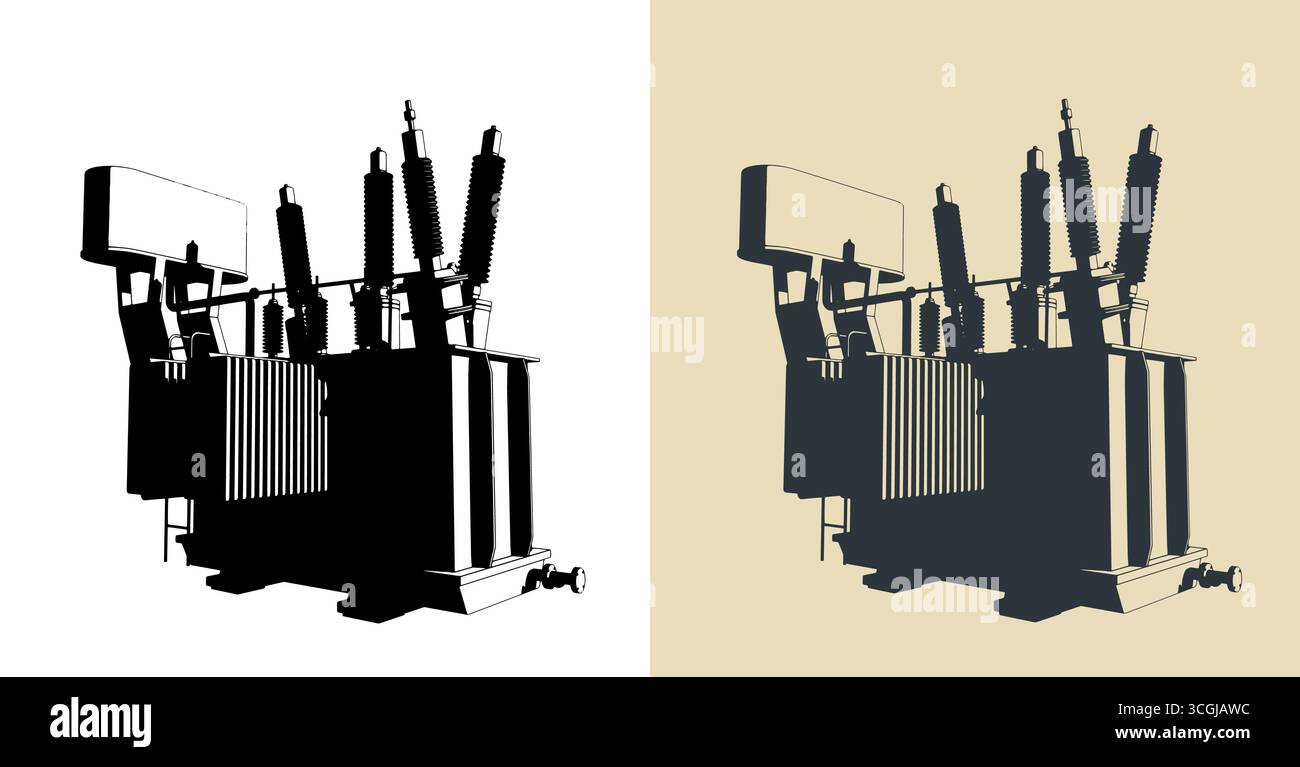 Distribution transformer stylized vector illustrations Stock Vector