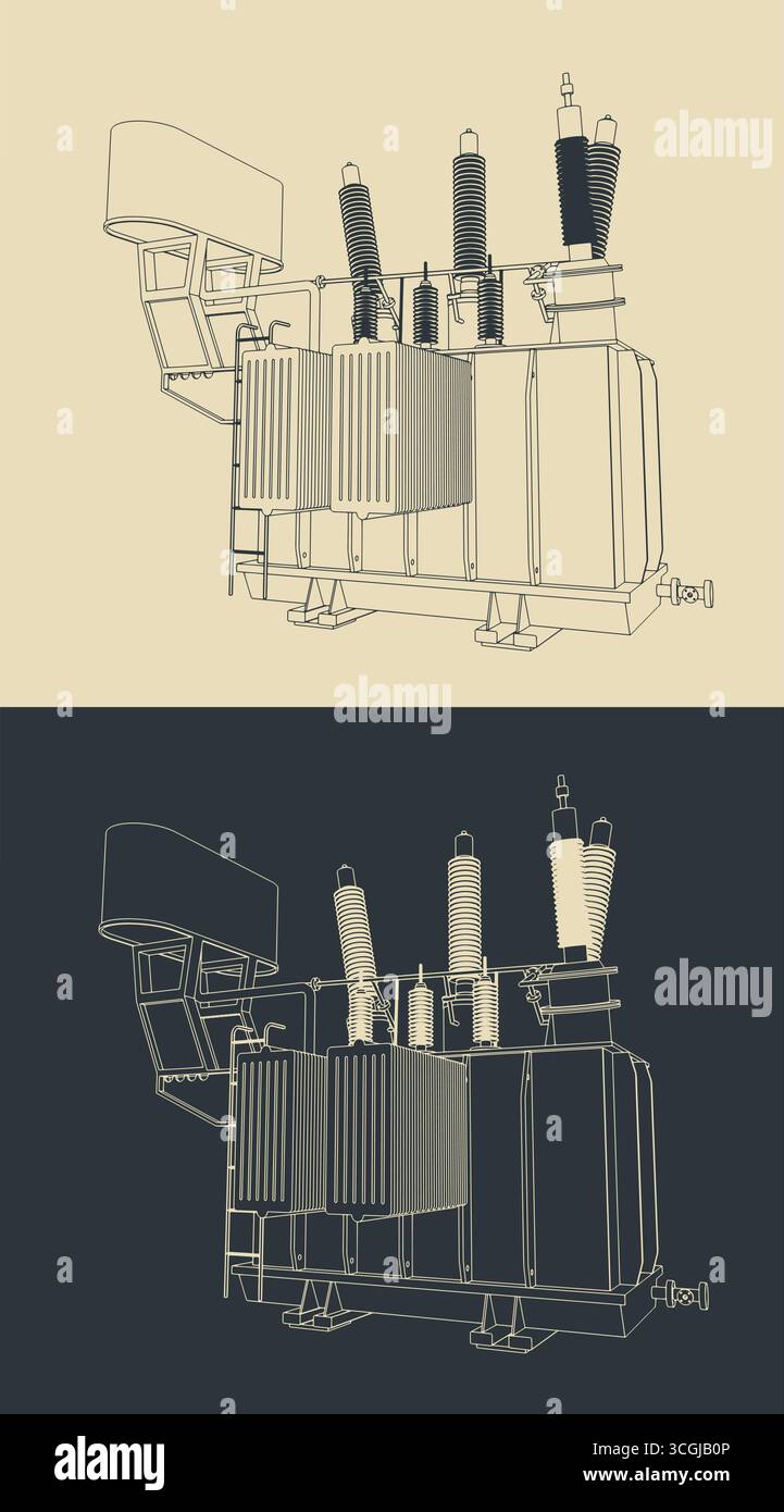 Distribution transformer stylized vector illustrations Stock Vector