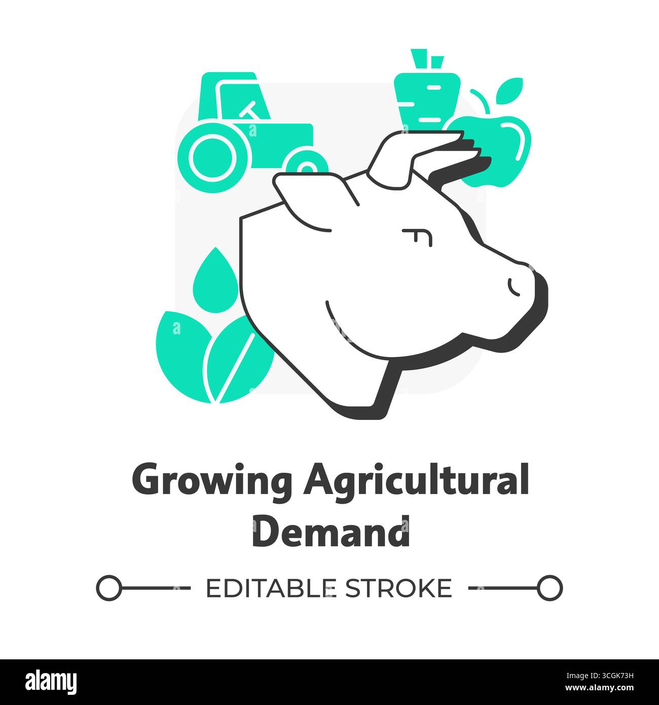 Growing agricultural demand flat outline concept icon Stock Vector