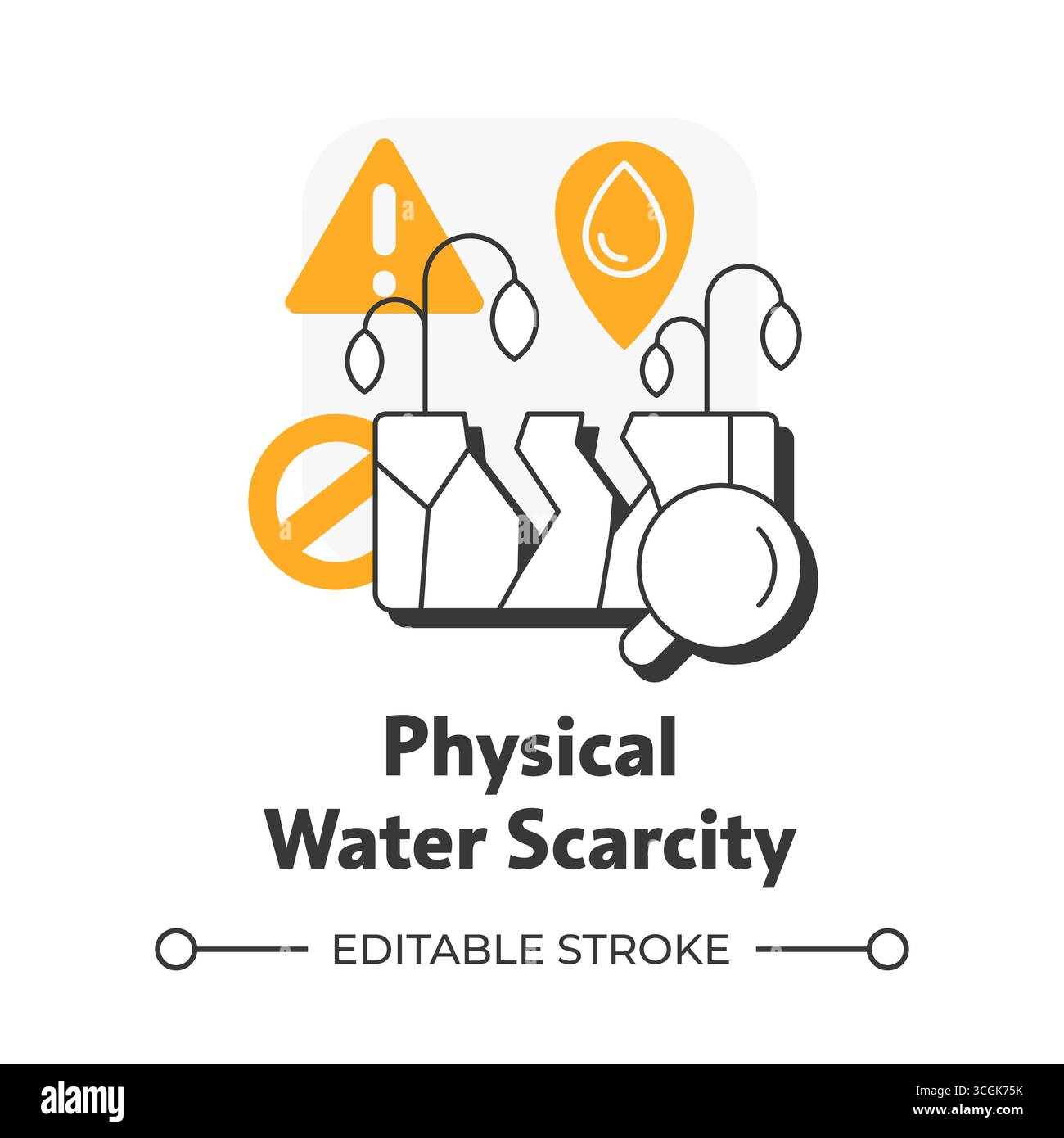 Physical water scarcity flat outline concept icon Stock Vector