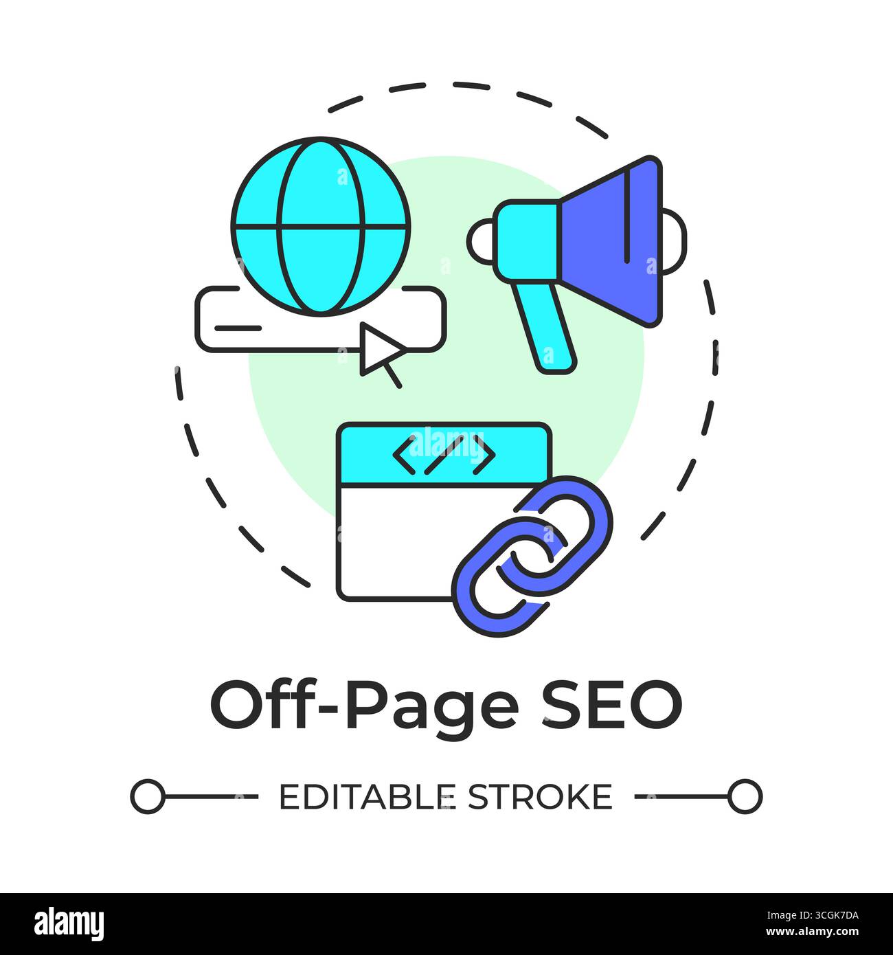 Off-page seo multi color concept icon Stock Vector