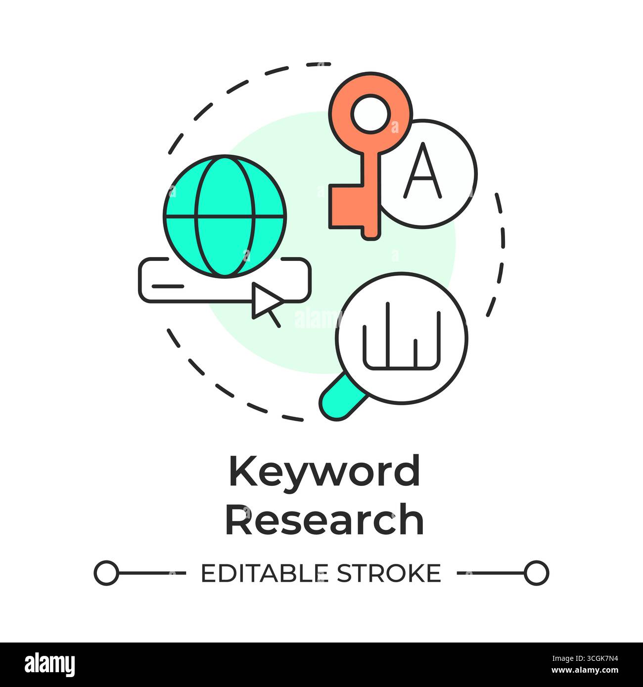 Keyword research multi color concept icon Stock Vector