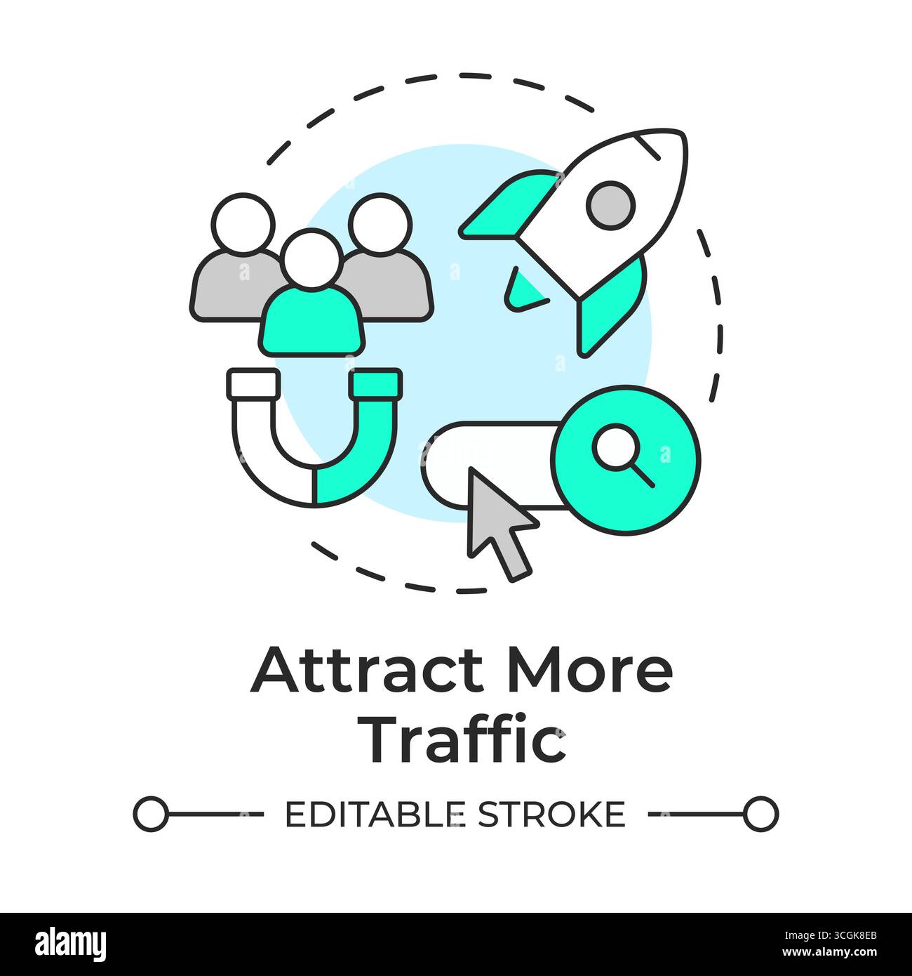 Attract more traffic multi color concept icon Stock Vector