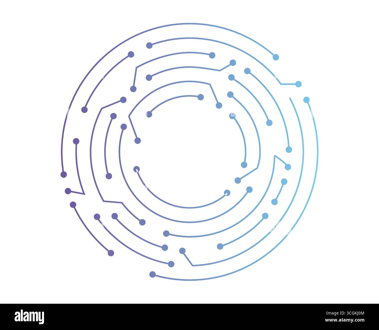 Circuit board circle line dots connection. Motherboard electronic technology data, electrical board, cpu. Programming science, computer system elements. Vector illustration Stock Vector