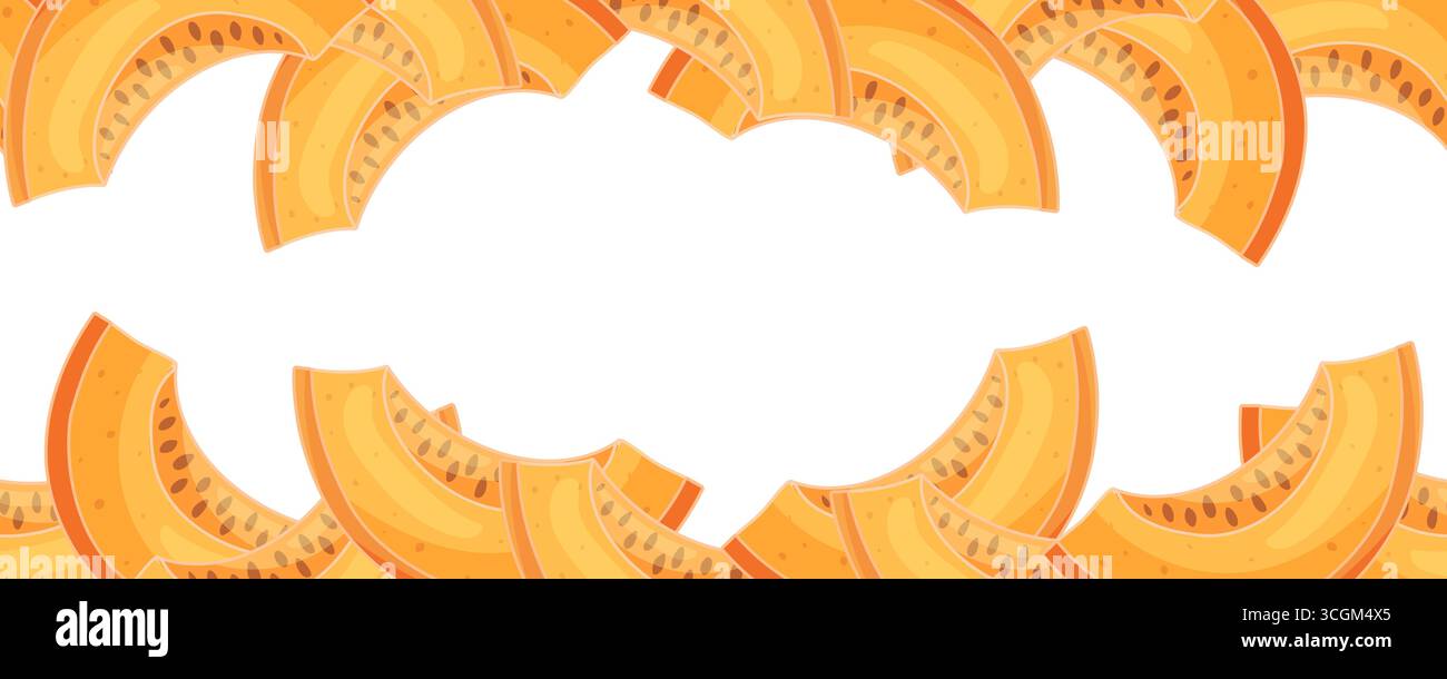 Seamless pumpkin slices border on white background Stock Vector
