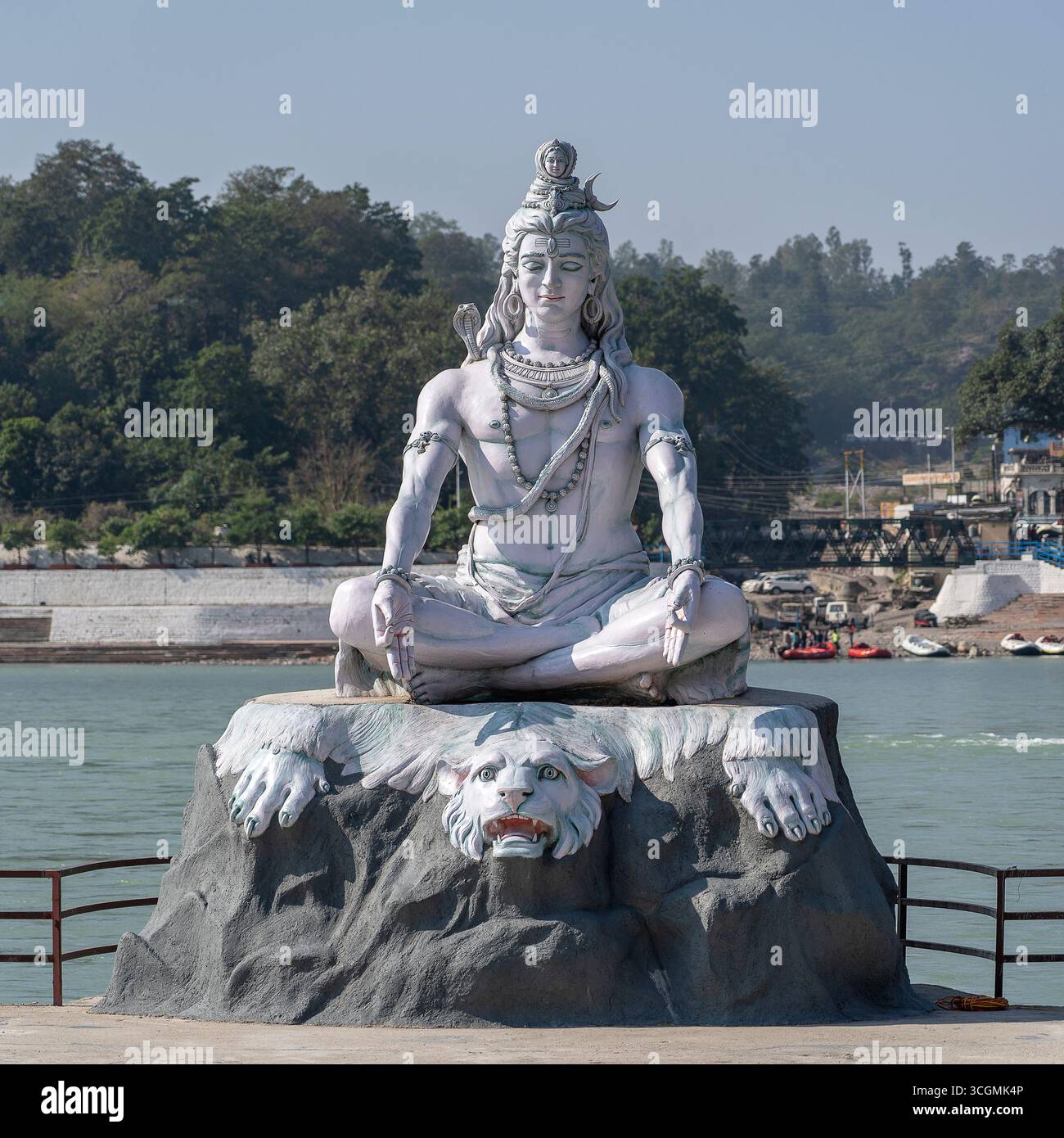 Shiva Rishikesh Statue of Shiva, Hindu idol near Ganges River water, Rishikesh, India ...