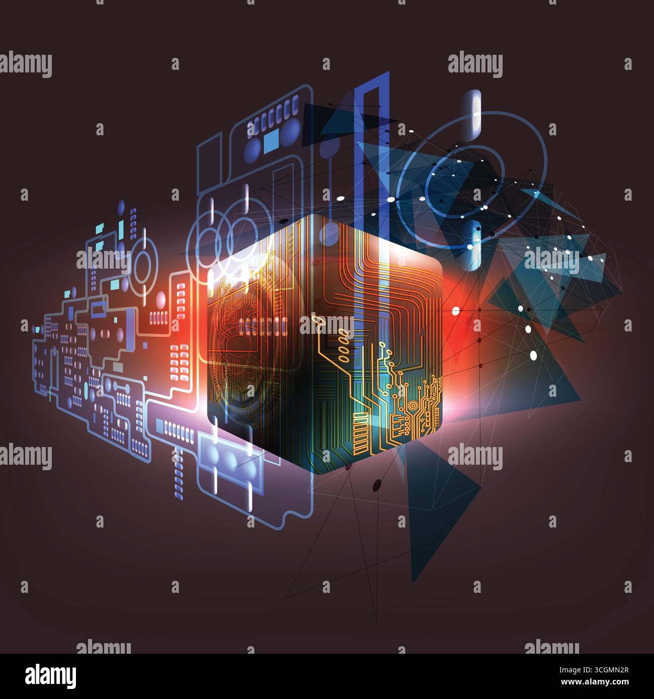 Artificial intelligence Processor chip of Cube Technology. Big data storage, Cloud computing, Machine learning, Ai blockchain technology. Stock Vector