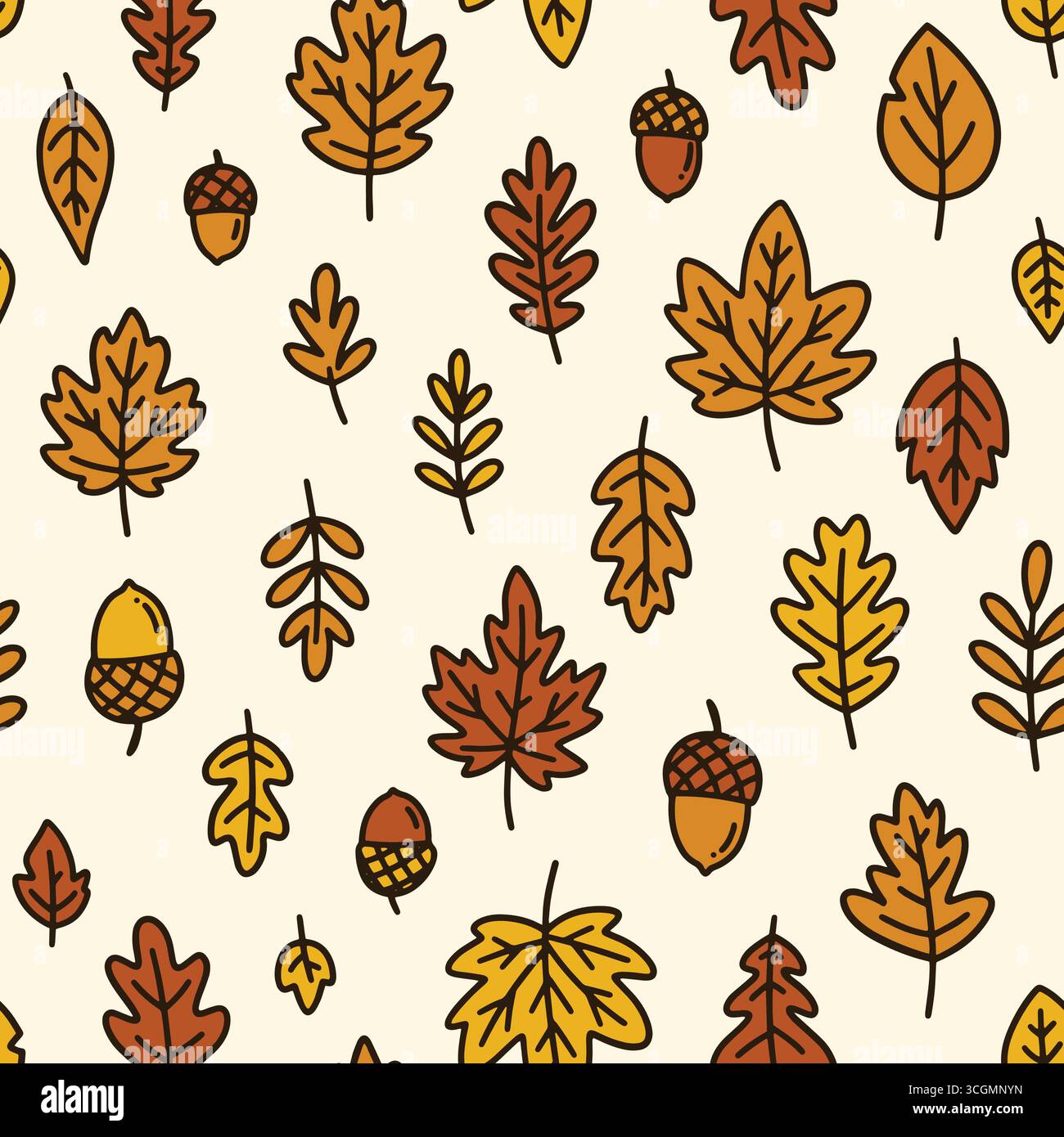 Autumn Leaves doodle seamless pattern. Vector illustration flat design background. Stock Vector