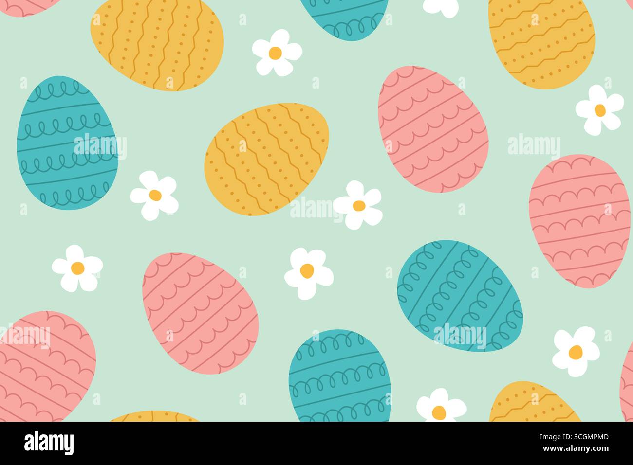 seamless spring, easter pattern with geese, strawberries and flowers- vector illustration Stock Vector