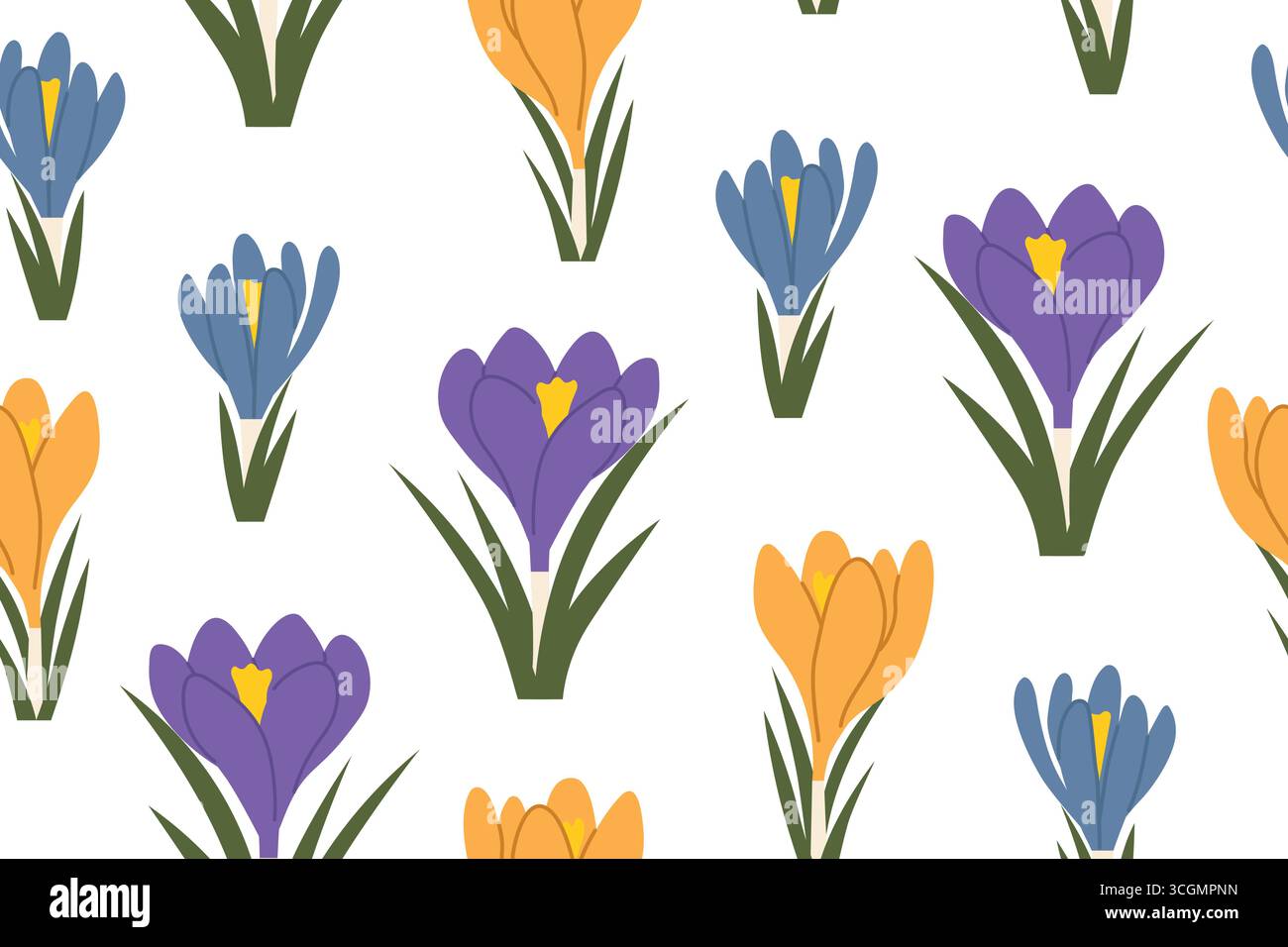 spring seamless pattern with colorful crocuses- vector illustration Stock Vector