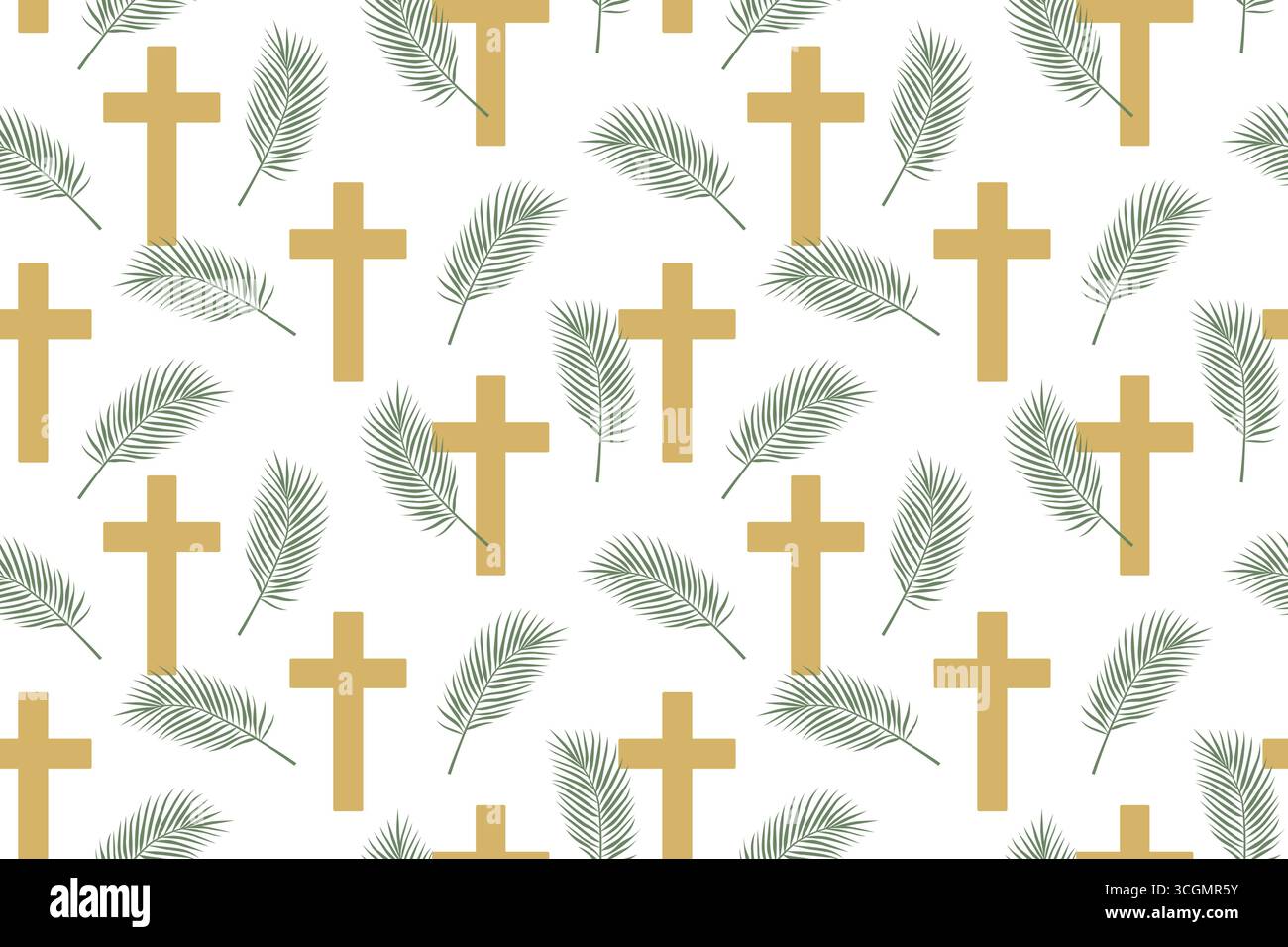 Easter, Holy Week seamless pattern with palm leaf and golden cross ...