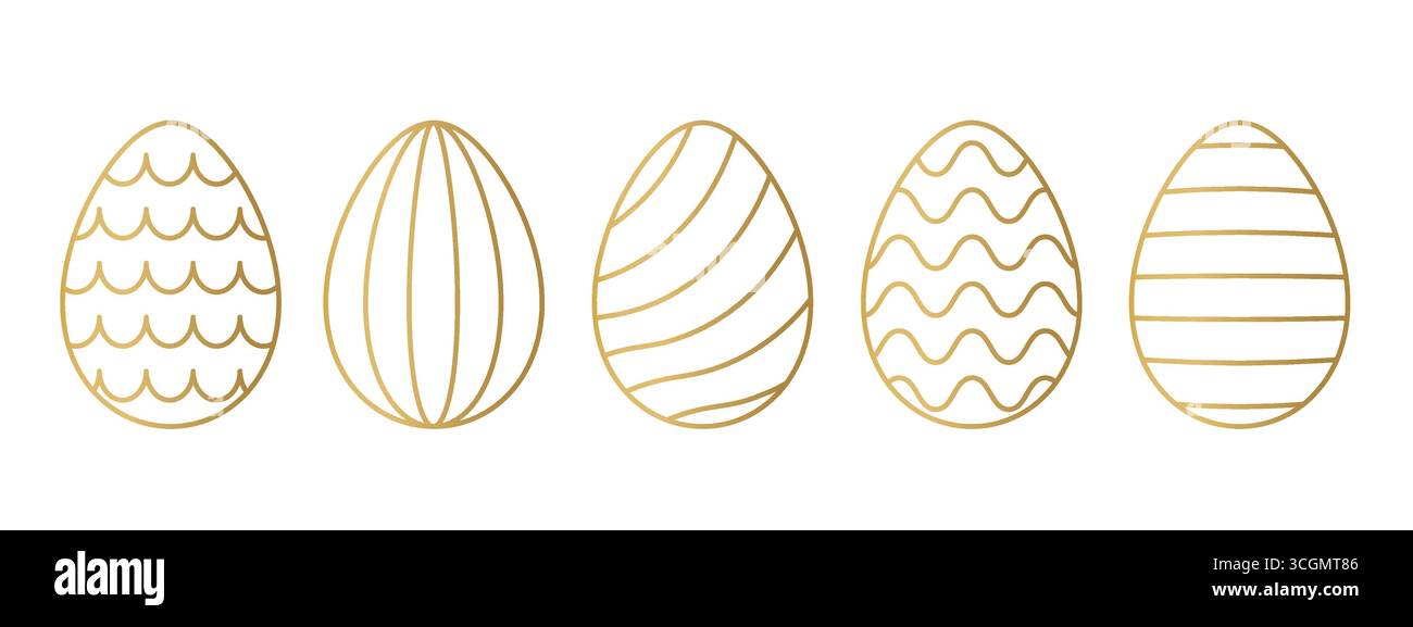 set of different golden line easter eggs - vector illustration Stock Vector