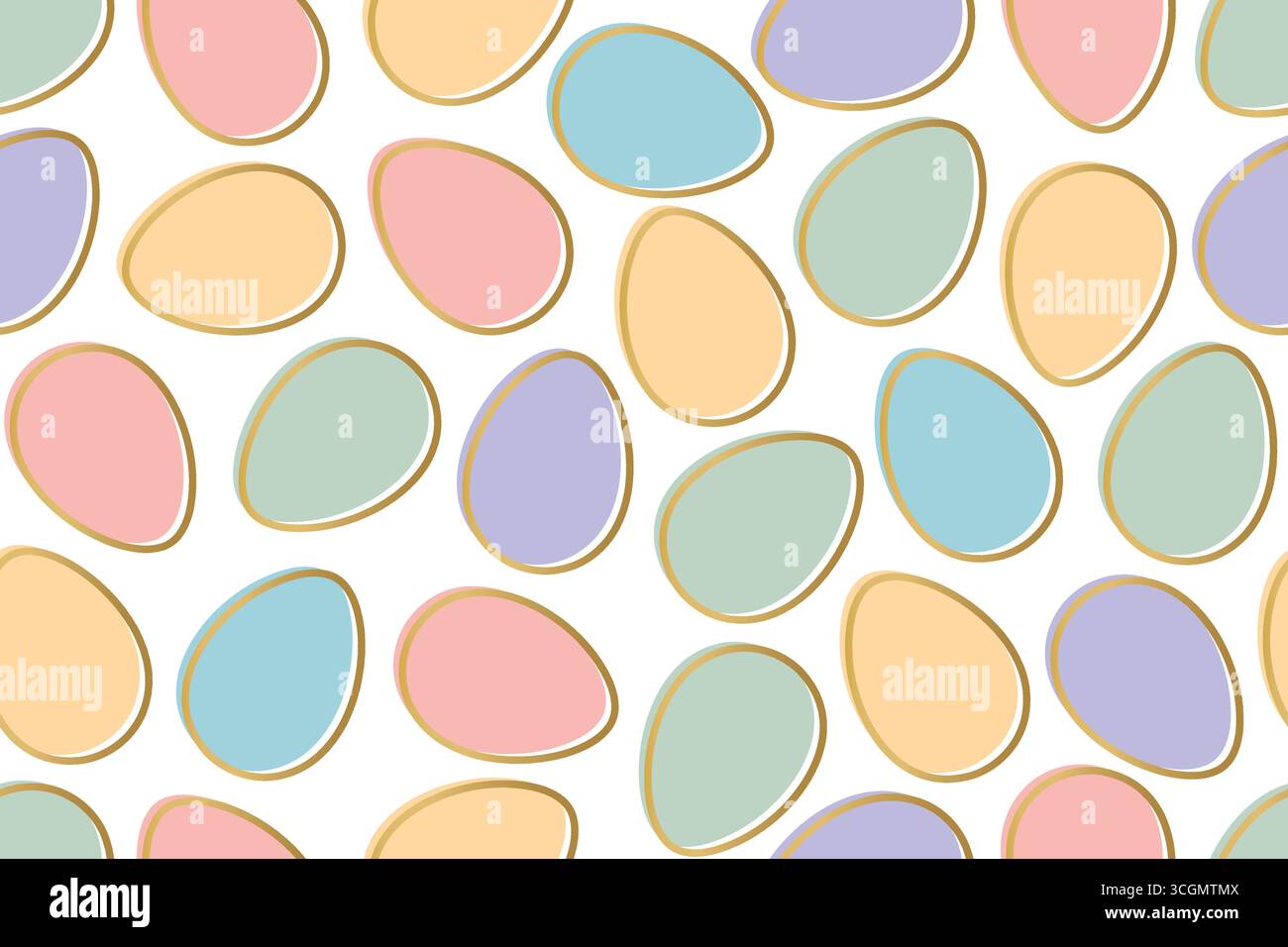 seamless pattern with colorful easter eggs with golden outline - vector illustration Stock Vector