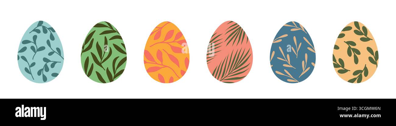 set of different colorful easter eggs decorated with floral elements - vector illustration Stock Vector