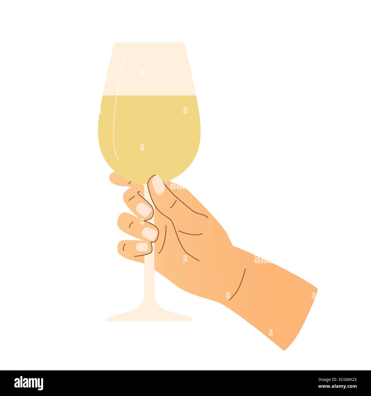 hand holding a glass of white wine, celebration, wine tasting- vector illustration Stock Vector