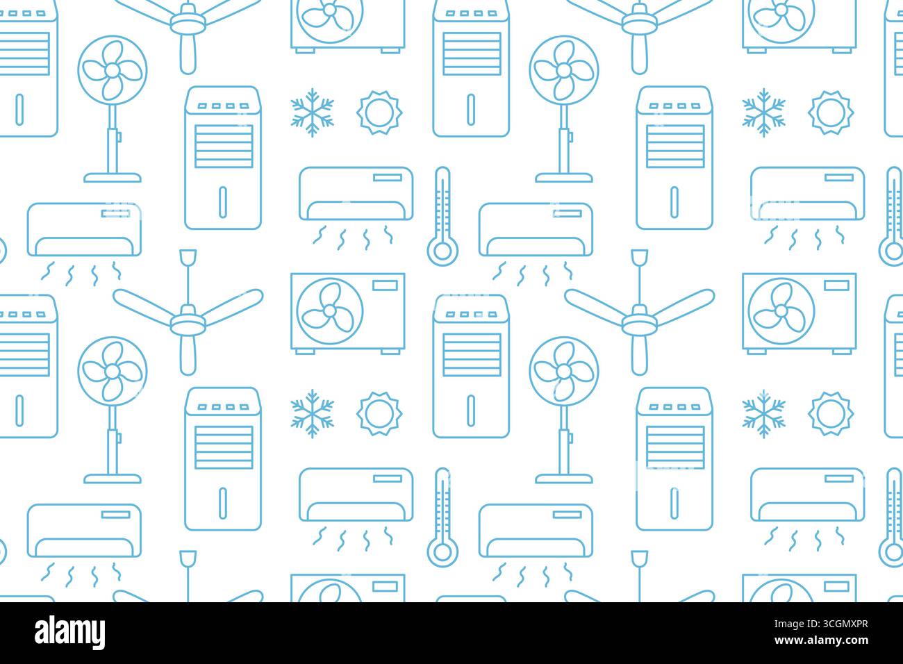seamless pattern with different air cooling systems: fan and air ...
