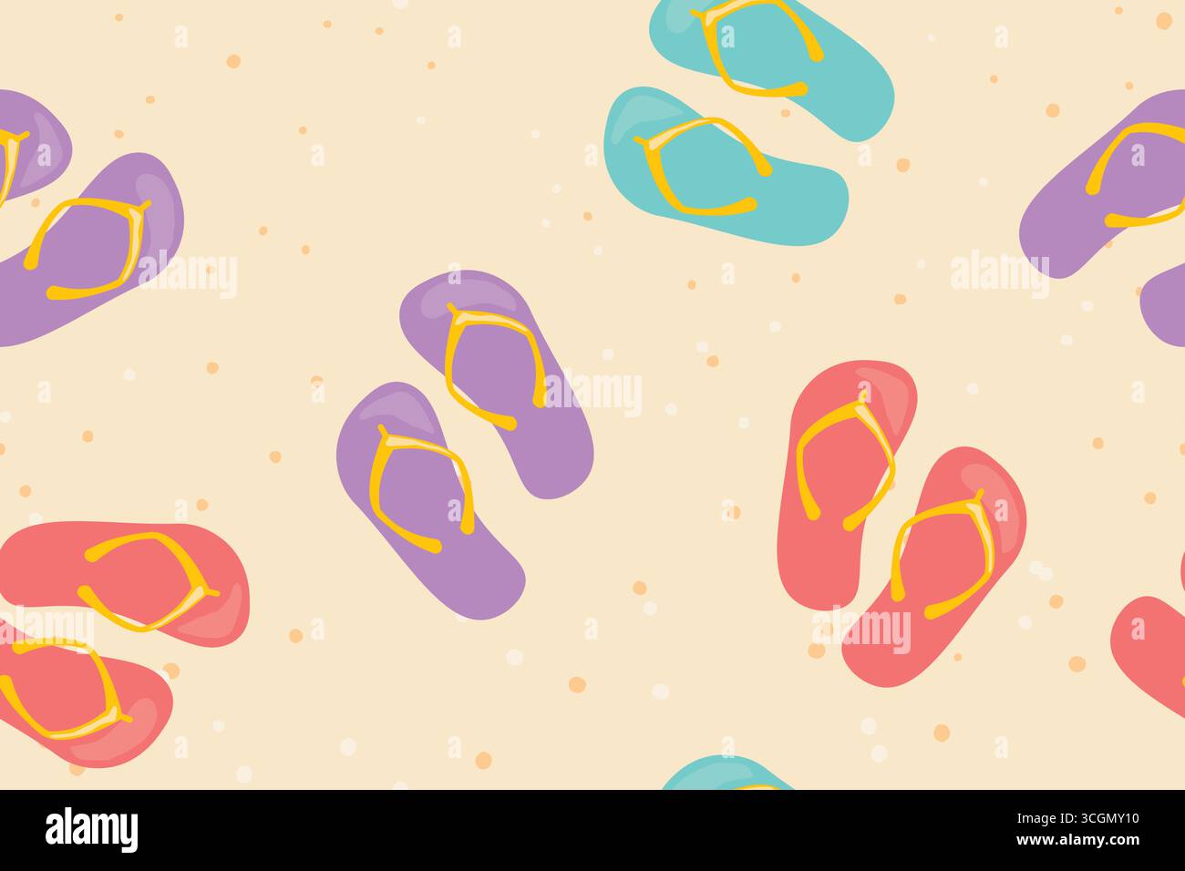 seamless pattern with colorful flip flops on the sandy beach, summer ...