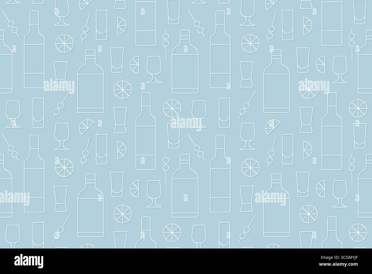 seamless pattern with vodka bottles and shot glasses- vector illustration Stock Vector