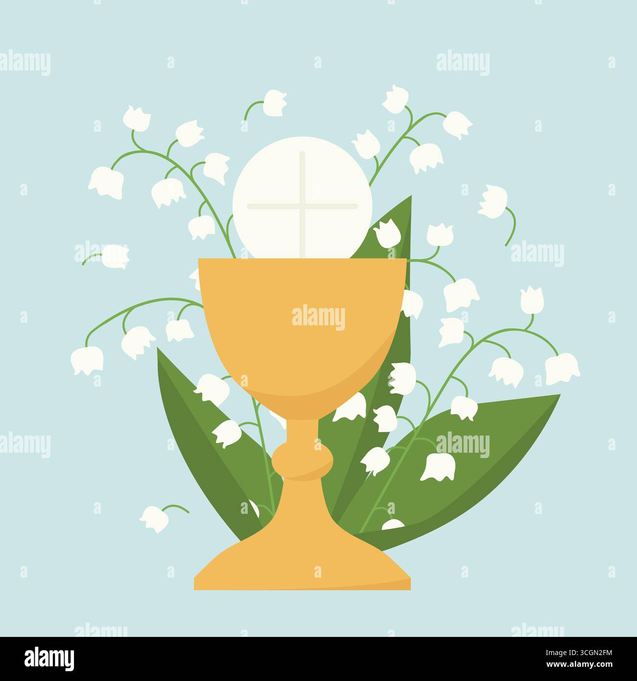 holy communion chalice and ily of the valley flowers; design element for first holy communion invitations and greeting cards - vector illustration Stock Vector