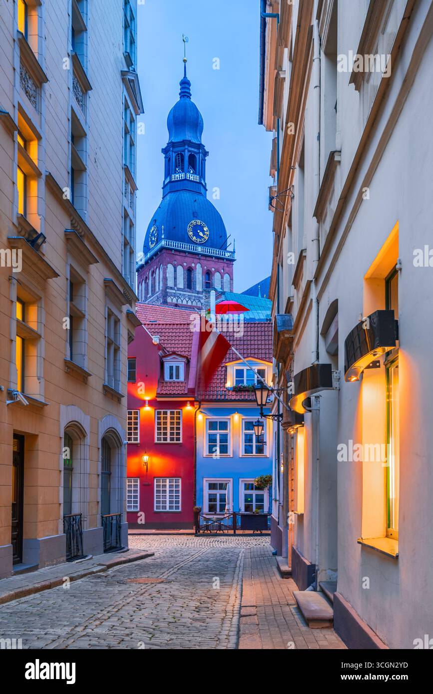 Riga, Letonia. Charming city downtown and Rigas Doms, the Cathedral. Stock Photo