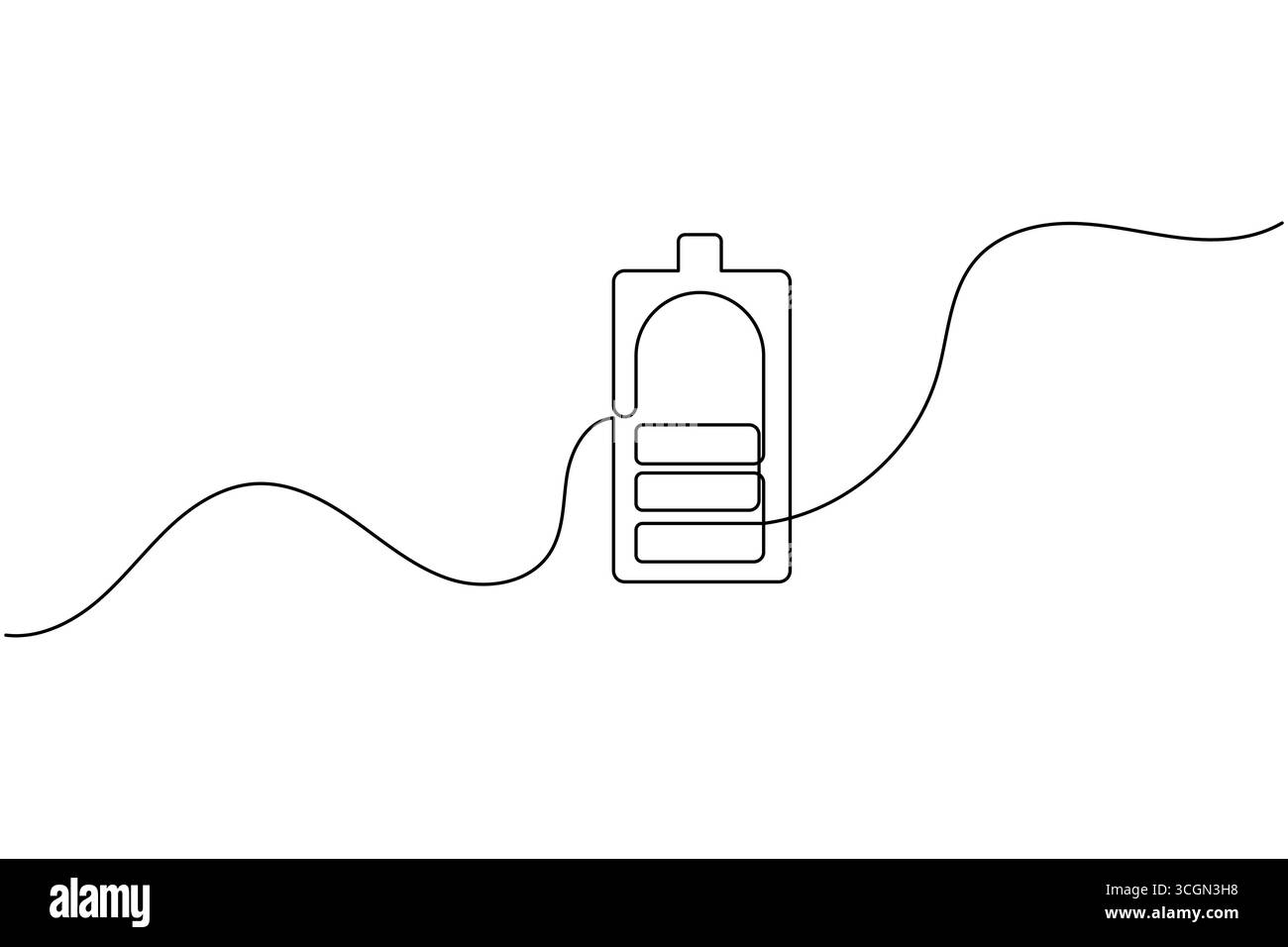 Charging battery icon continuous one line drawing with lightning bolt on white background Stock Vector