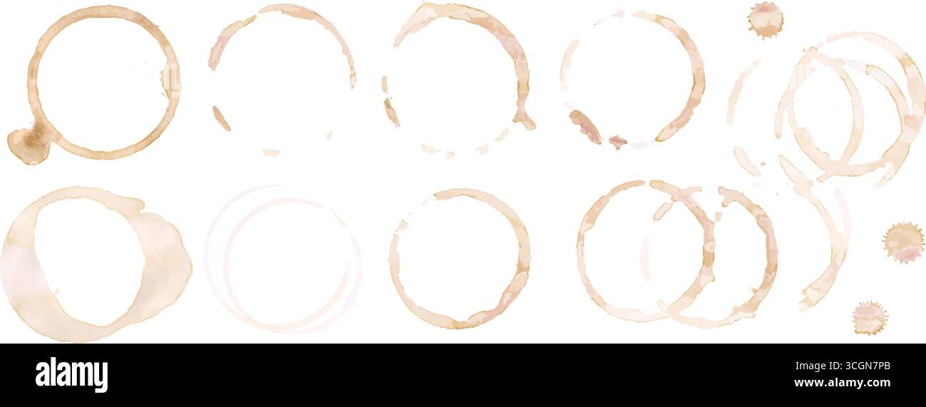 Coffee cup or tea stain drink ring vector illustration set isolated on ...