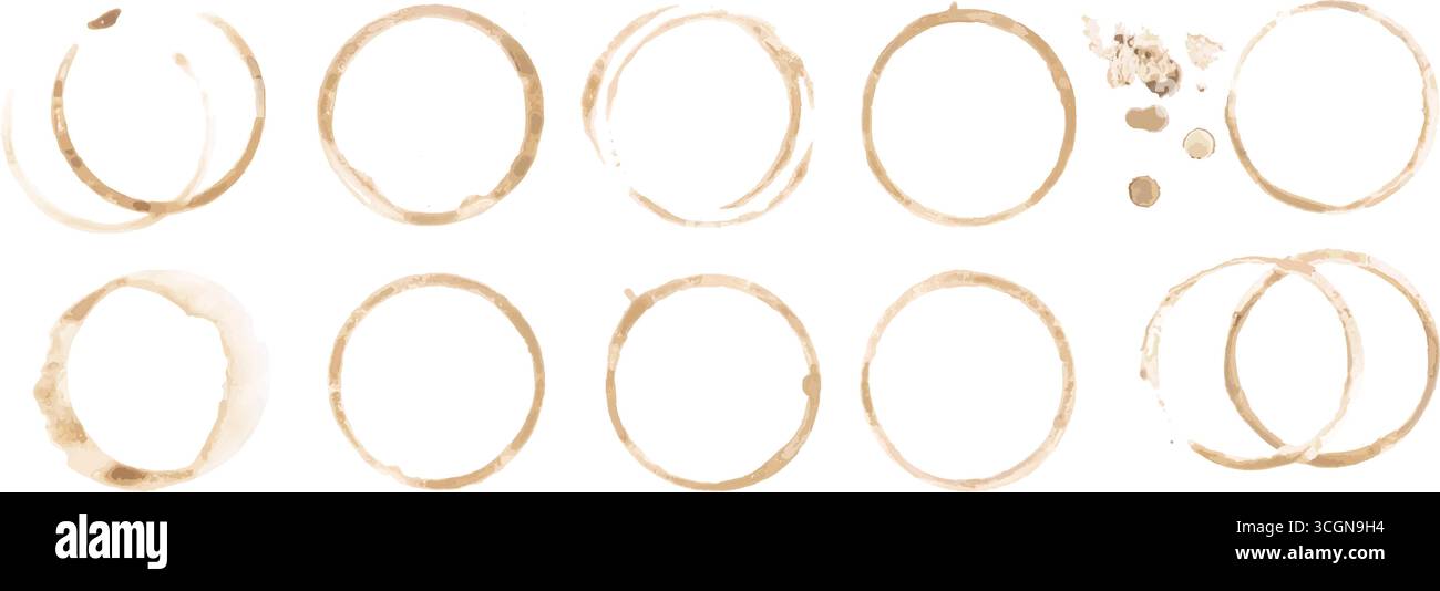 Coffee cup or tea stain drink ring vector illustration set isolated on ...