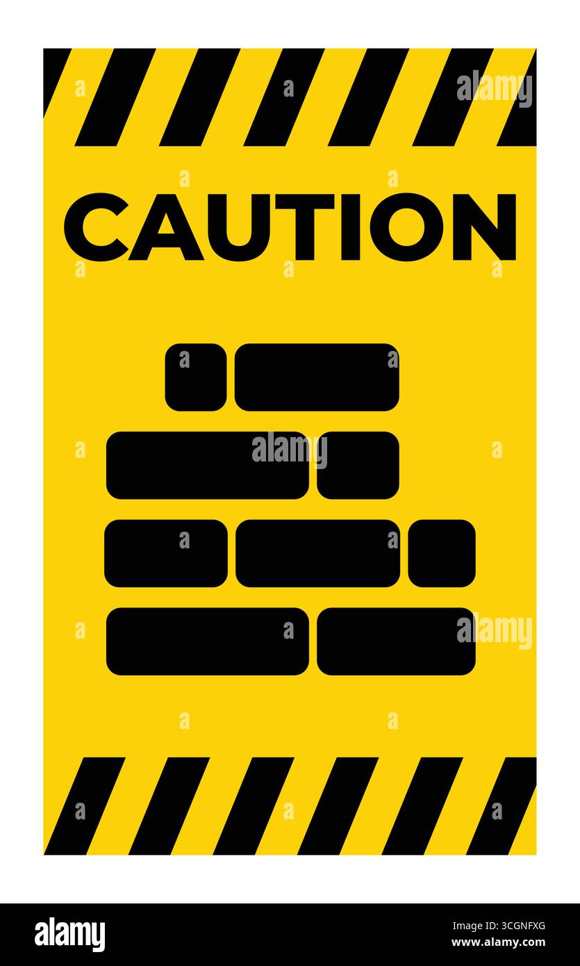 Contruction Pattern Alert Bright yellow caution sign featuring a graphic illustration of a stack ...