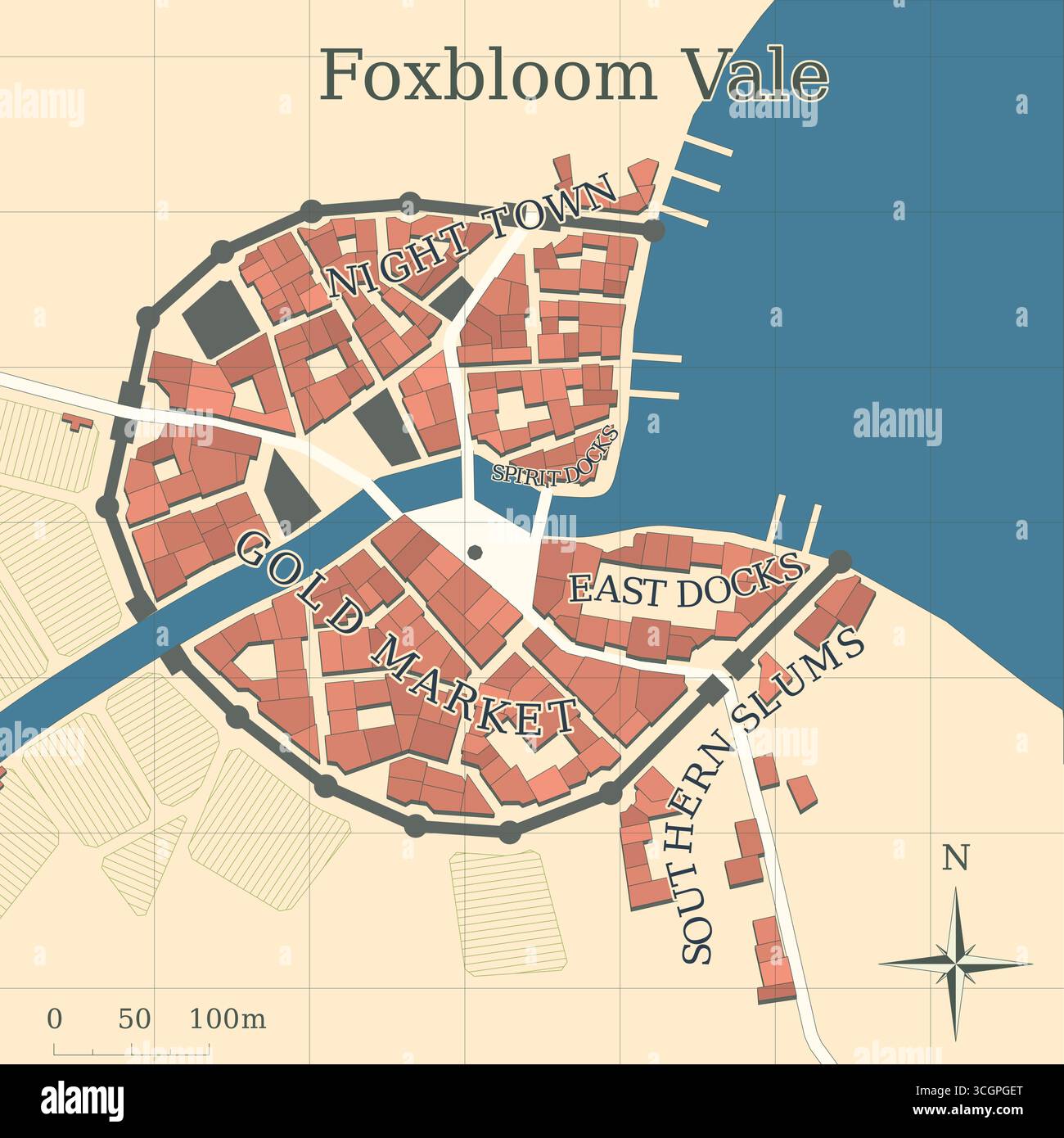 Fantasy medieval town map design. Imaginary historic style city map for ...