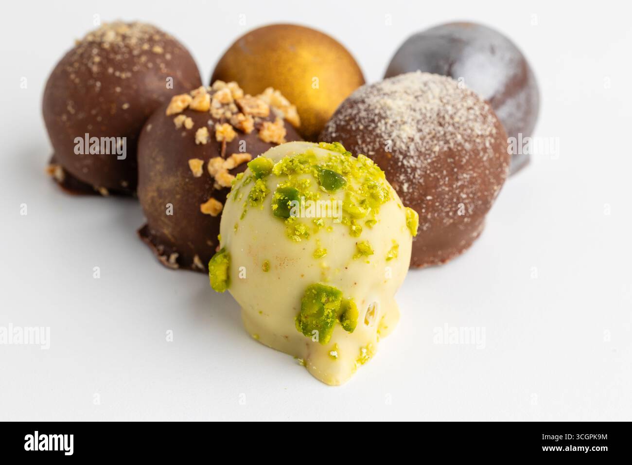different chocolates on a white background Stock Photo