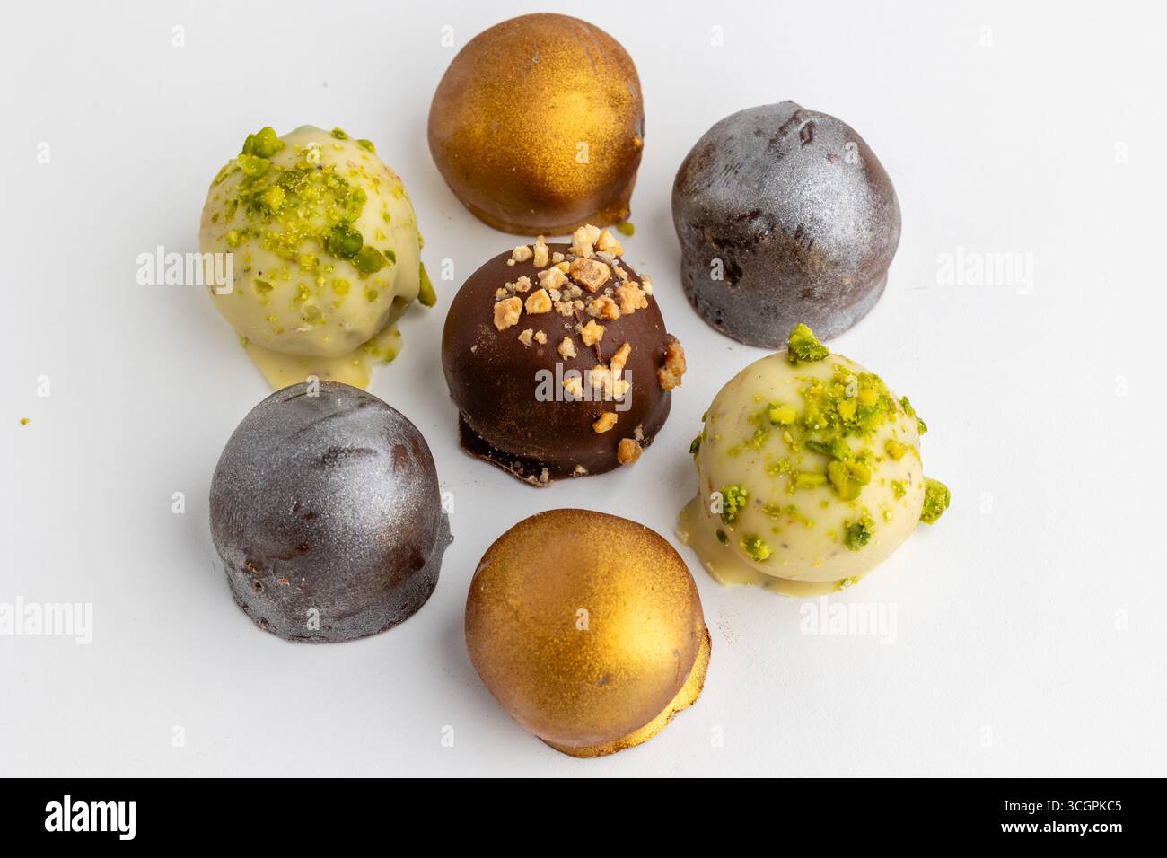 different chocolates on a white background Stock Photo
