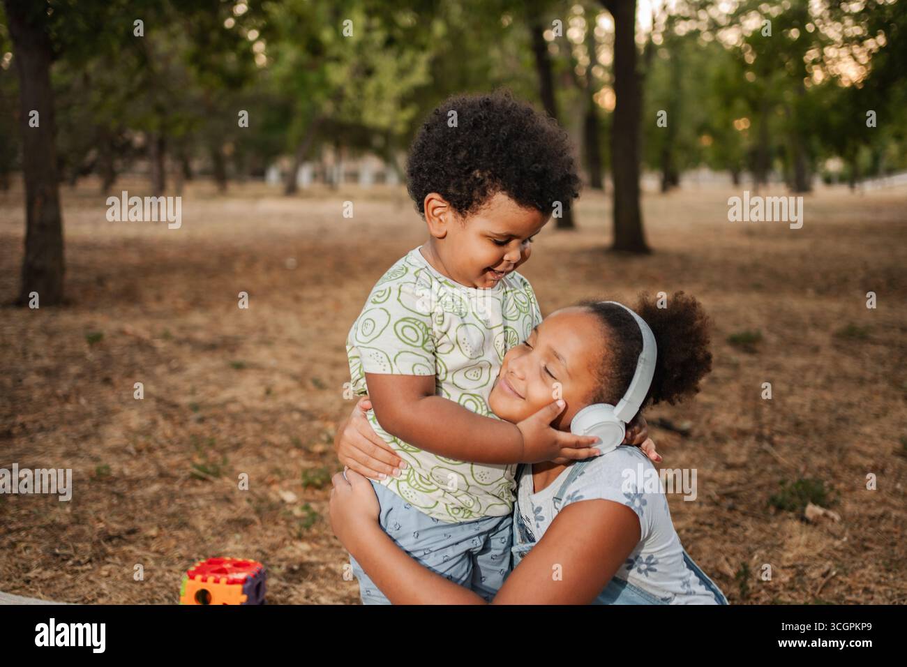 Older Sister Hugging Younger Brother at the Park Stock Photo - Alamy