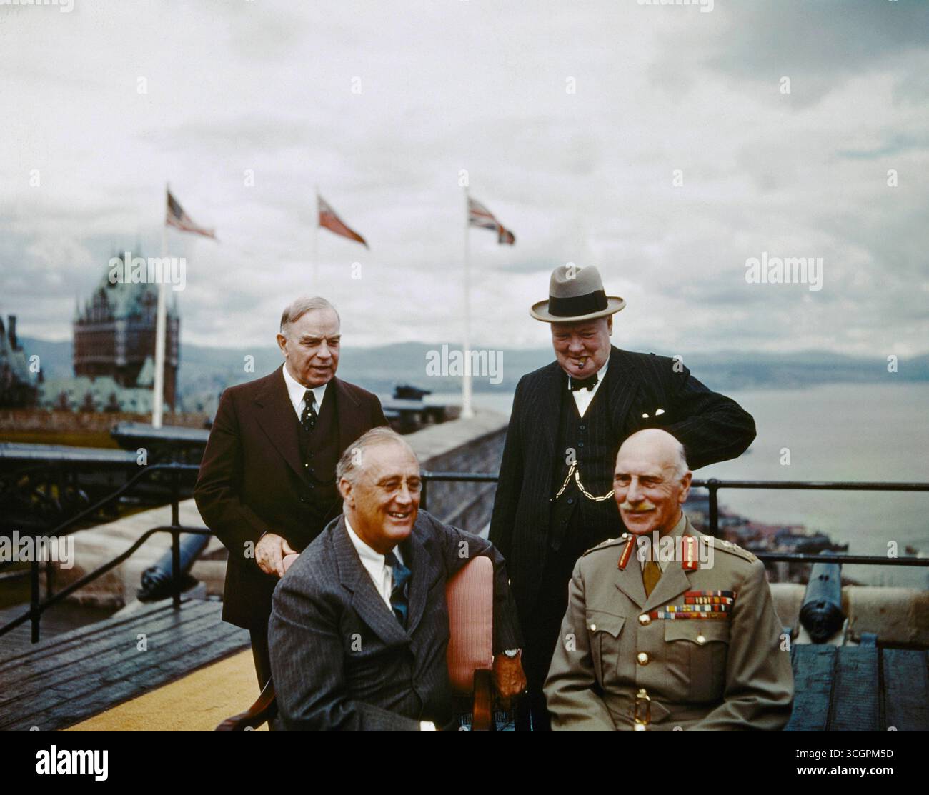 QUEBEC CITY, QUEBEC, CANADA - circa 17-21 August 1943 - The Quebec Conference, Canada, August 17th-21st, 1943. Group portrait on the terrace of the Ci Stock Photo