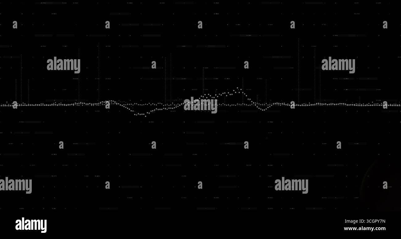 Displaying digital interface showing white dotted waveform on screen, with pixel noise artifacts Stock Photo
