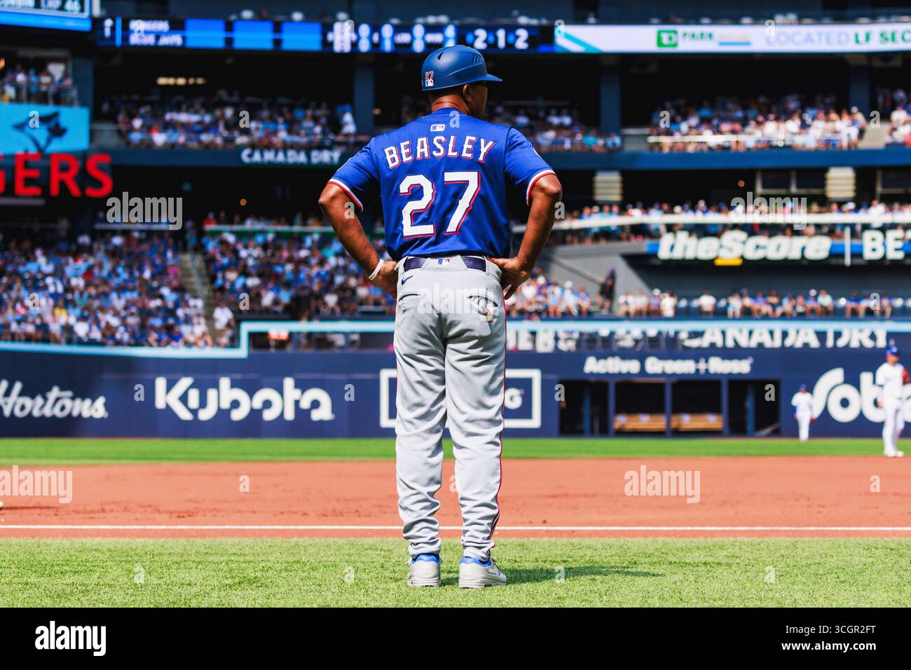 TORONTO, ON - AUGUST 16: Texas Rangers third base coach Tony Beasley ...