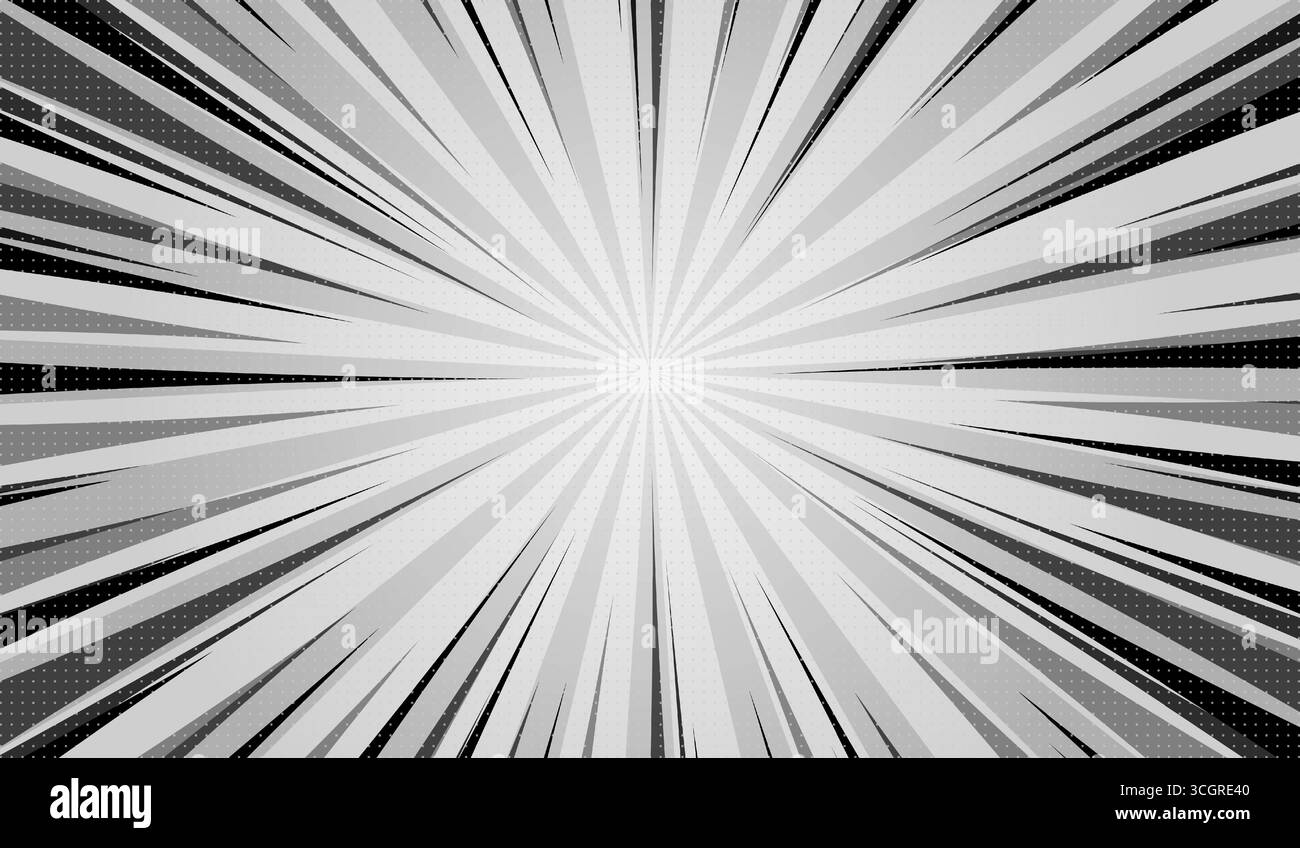 Background for cartoon comics made of black and white radial rays. A ...