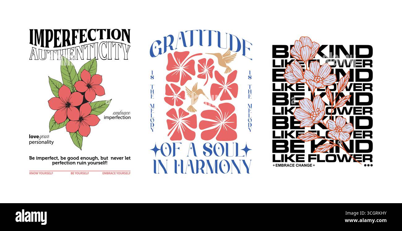 Flower Streetwear T-Shirt Design Bundle – Retro & Trendy Aesthetic Stock Vector