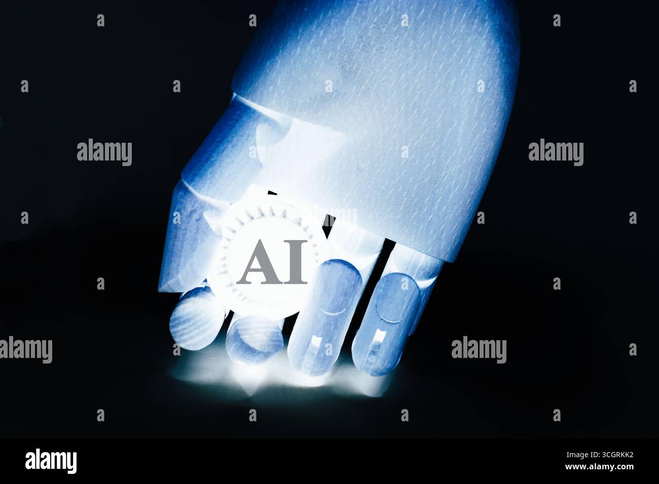 Robot hand showing the letters "Ai" . Artificial intelligence concept. Stock Photo