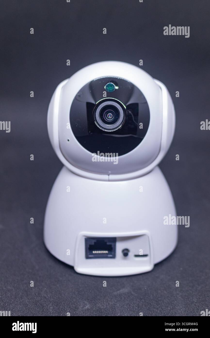 Mounted dome camera on black background front view Stock Photo