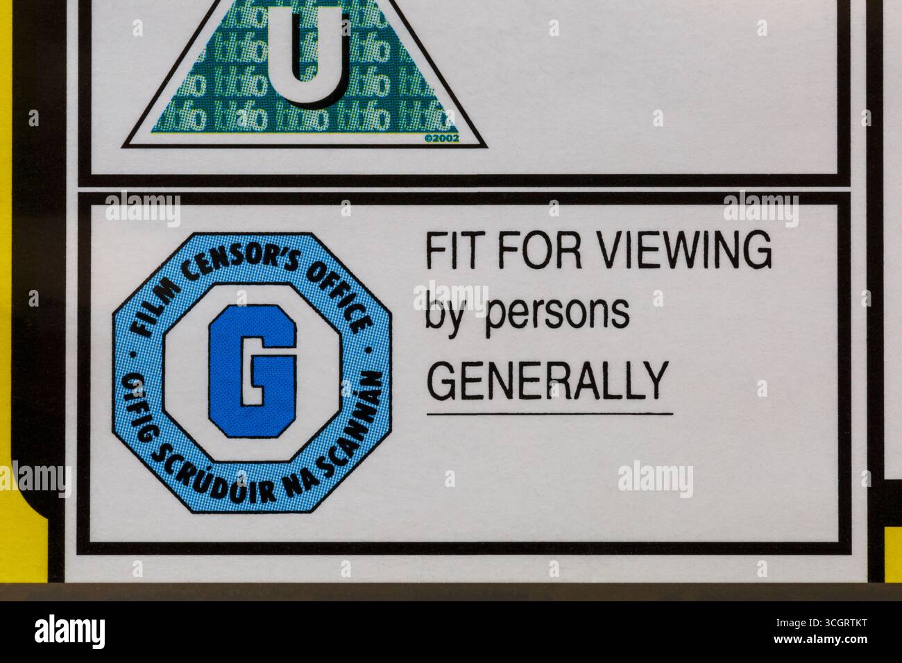 G Film censor's office rating on DVD case Stock Photo - Alamy