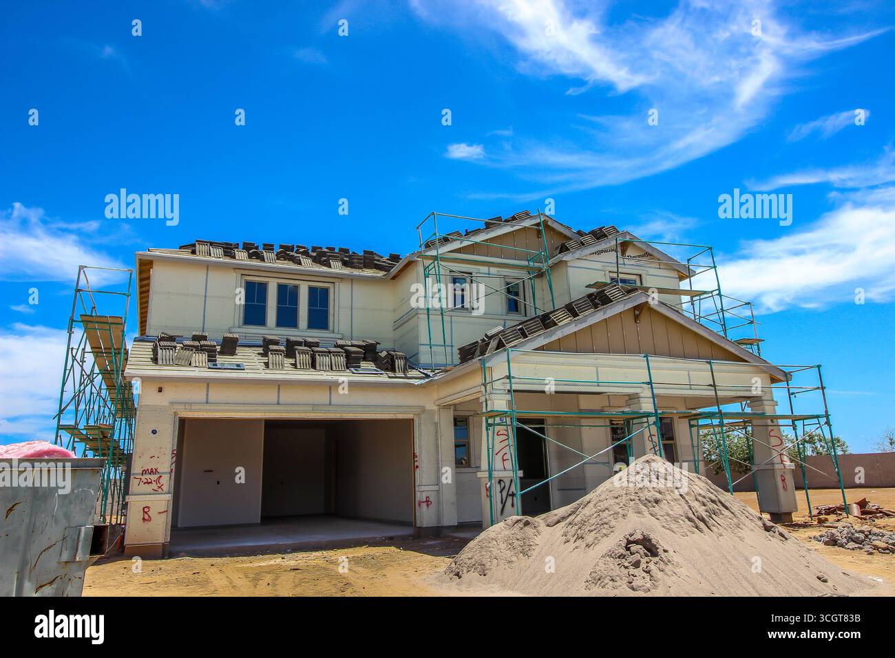 Two Story House Under Construction Stock Photo
