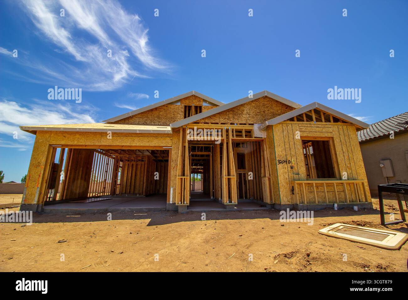 One Level Home Under Construction Stock Photo