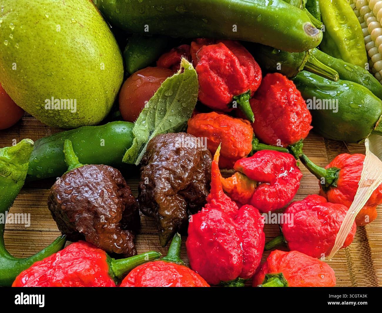 super hot peppers including the carolina reaper mexican themed cooking photo - Smartphone Captured Stock Image