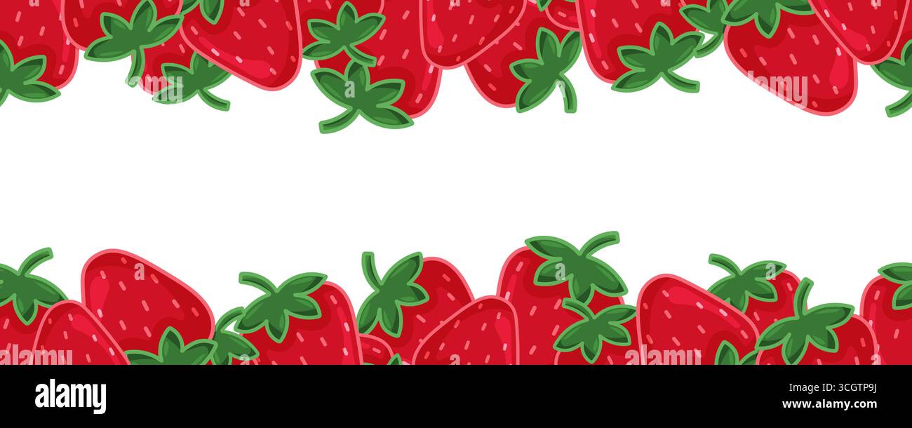 Seamless strawberry border on white background Stock Vector
