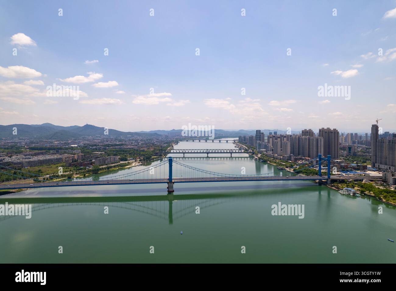 Multiple Brdiges Aerial view of Xiangyang City, China, featuring multiple bridges ...