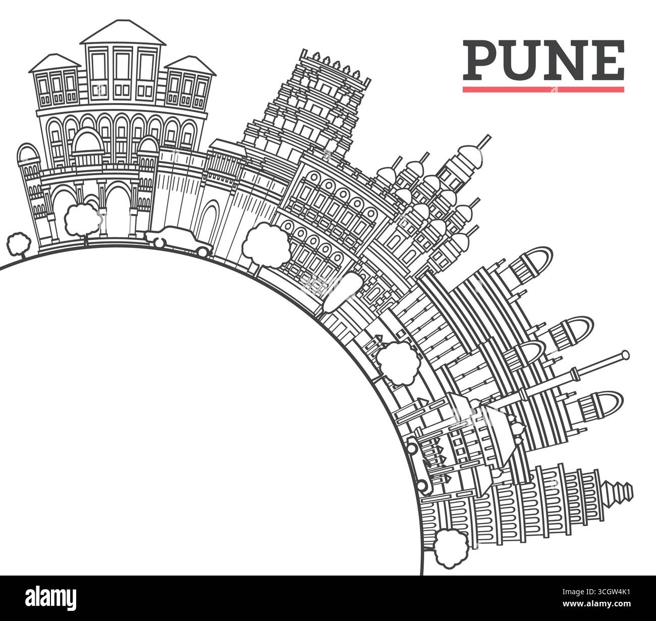 Outline Pune India City Skyline with Historic Buildings and copy space ...