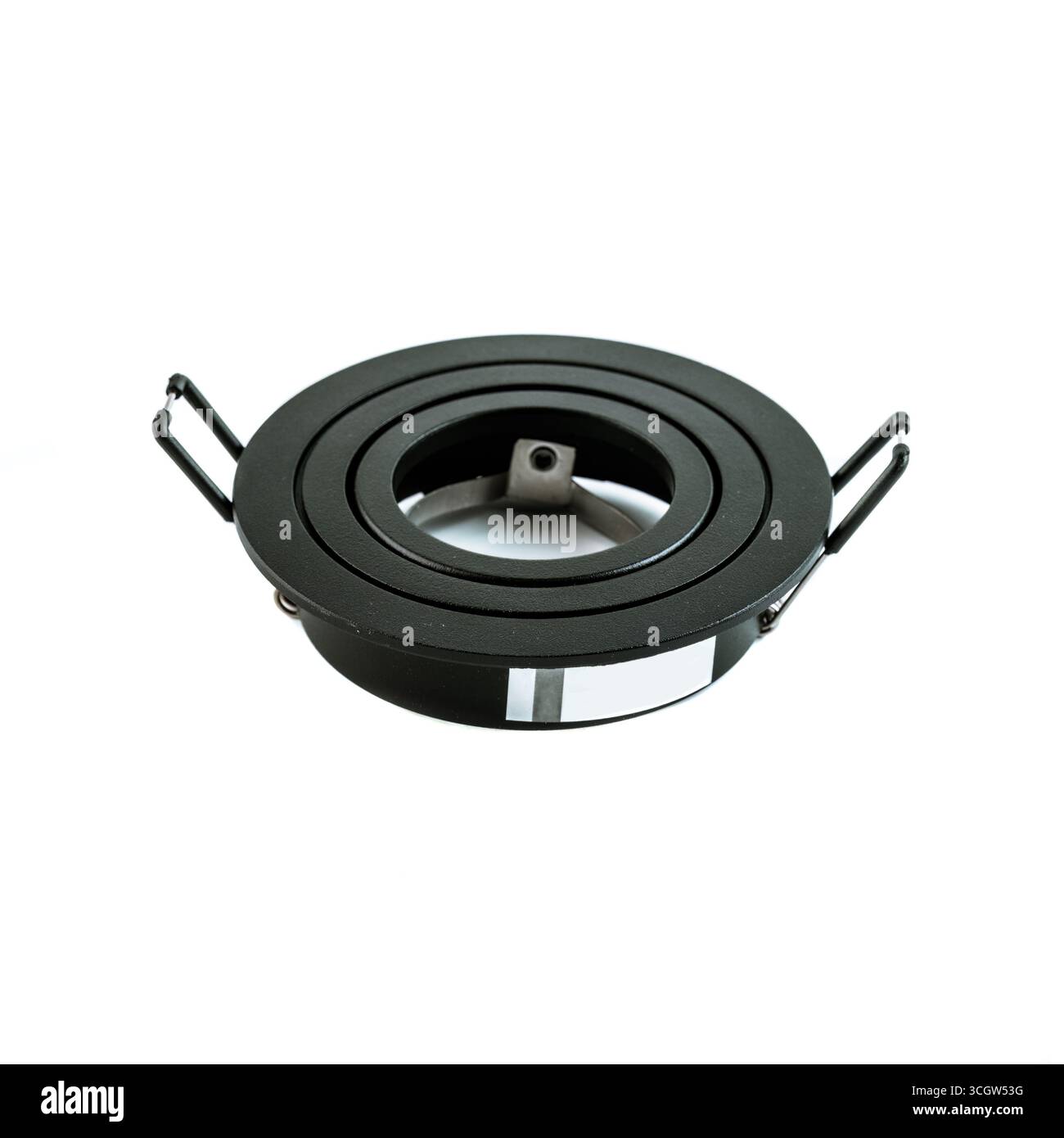 Black recessed ceiling light fixture on a white background Stock Photo