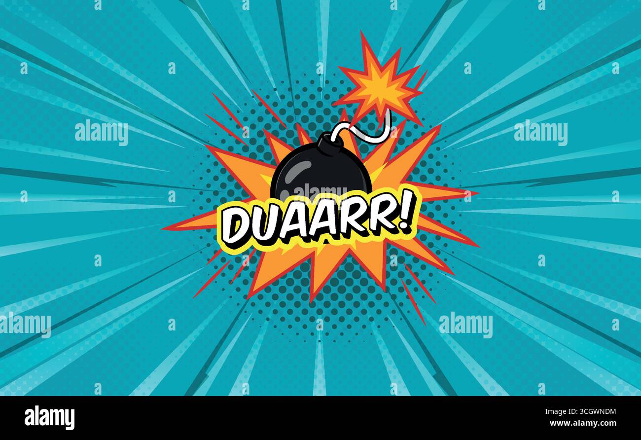 Comic Background with Bomb and Yellow Background Stock Vector