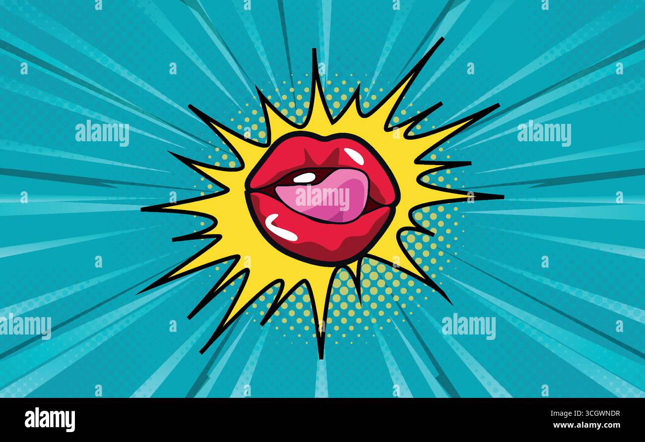 Blue Background Comic with Lips Stock Vector