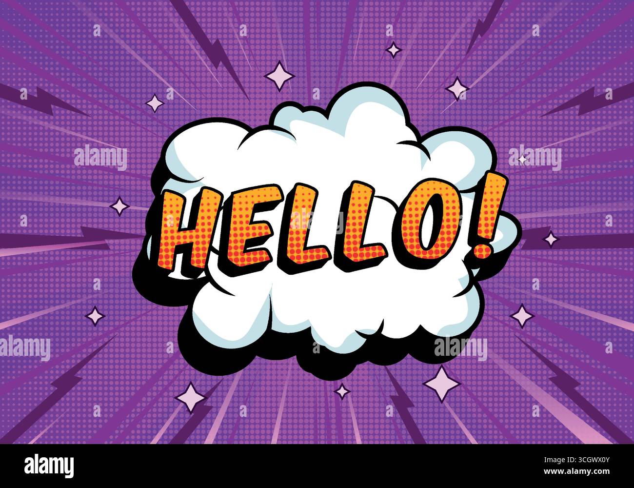 Comic Background with Purple and Yellow Text Stock Vector